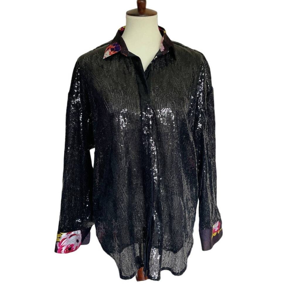 MSGM Milano Black Sequin Button Up Blouse